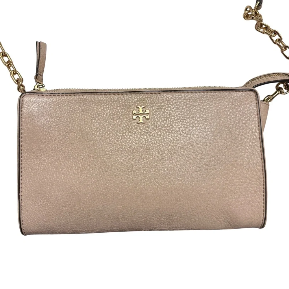 Tory Burch Kira pebbled leather light pink small crossbody bag